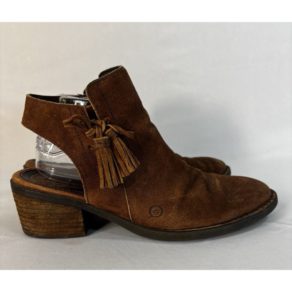 Women 9.5M Born Monikah Slingback Ankle Boot Brown Distressed Suede Chunky Heel